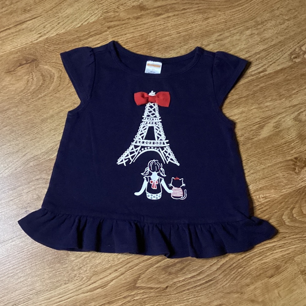 Gymboree Navy Tee with Eiffel Tower and Red Bow